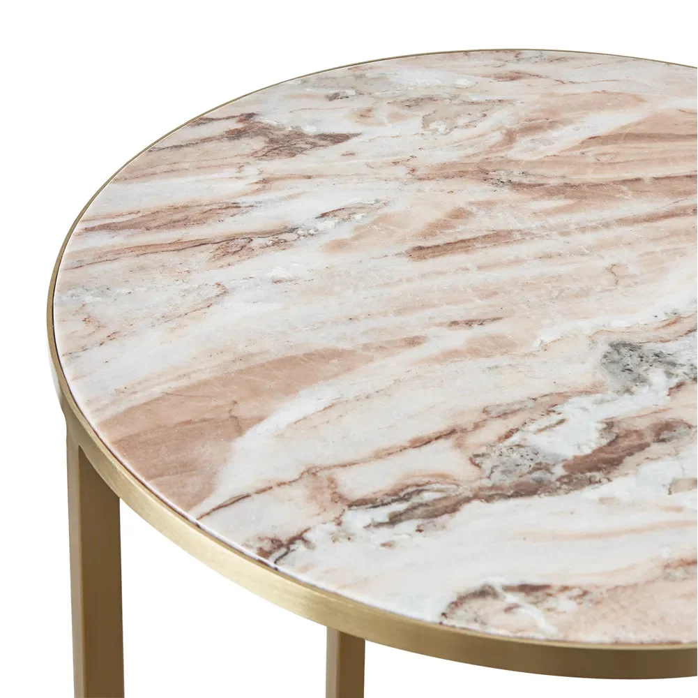 Chloe Pink Marble Side Table - Gold - Image 3
