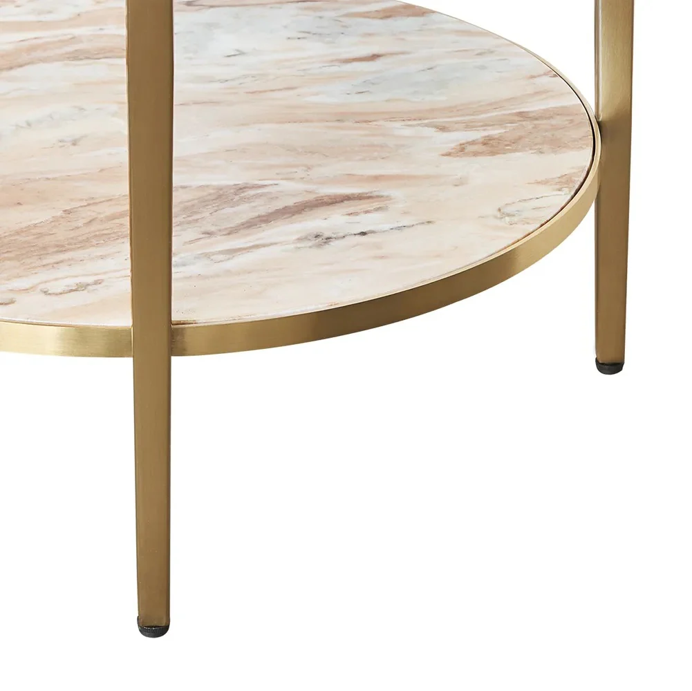 Chloe Pink Marble Side Table - Gold - Image 4