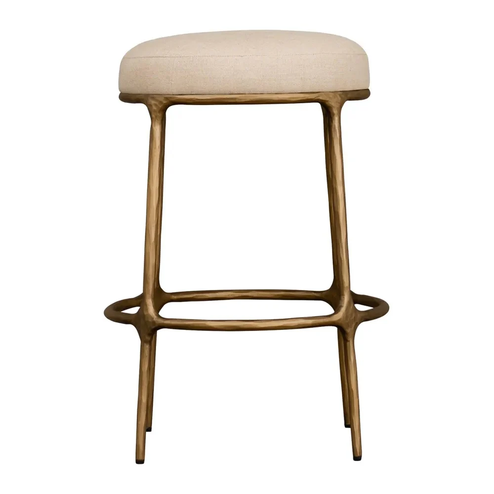 Heston Brass Kitchen Stool - Natural Linen - Image 3