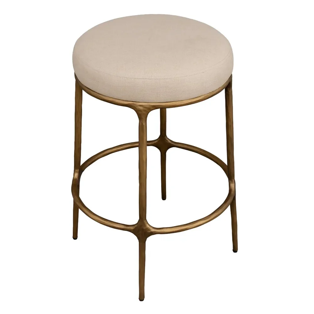 Heston Brass Kitchen Stool - Natural Linen - Image 4